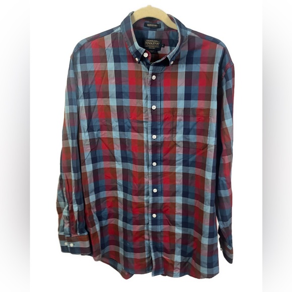 Pendleton Men's Bridgeport Plaid Red Blue Button Down‎ Shirt- Size Large - Picture 1 of 5
